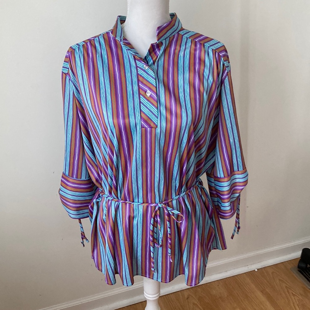 70s vintage polyester striped blouse by Lind Clare